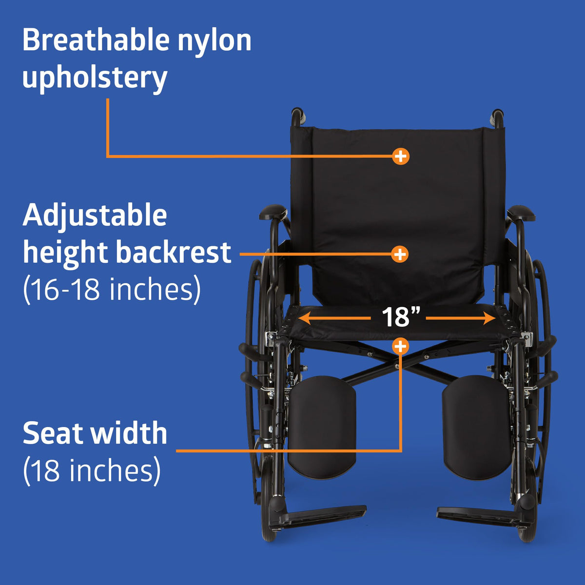 Lightweight Wheelchair with 18" Wide Seat and 300 lb. Weight Capacity Q871