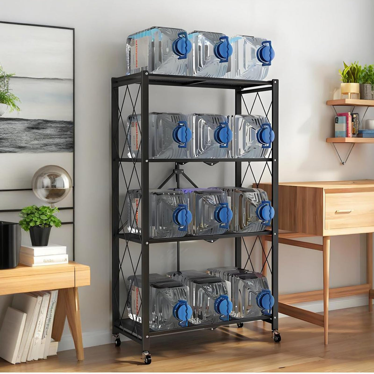 Metal Shelves, 4-Tier Foldable Shelving Unit with Wheels N751