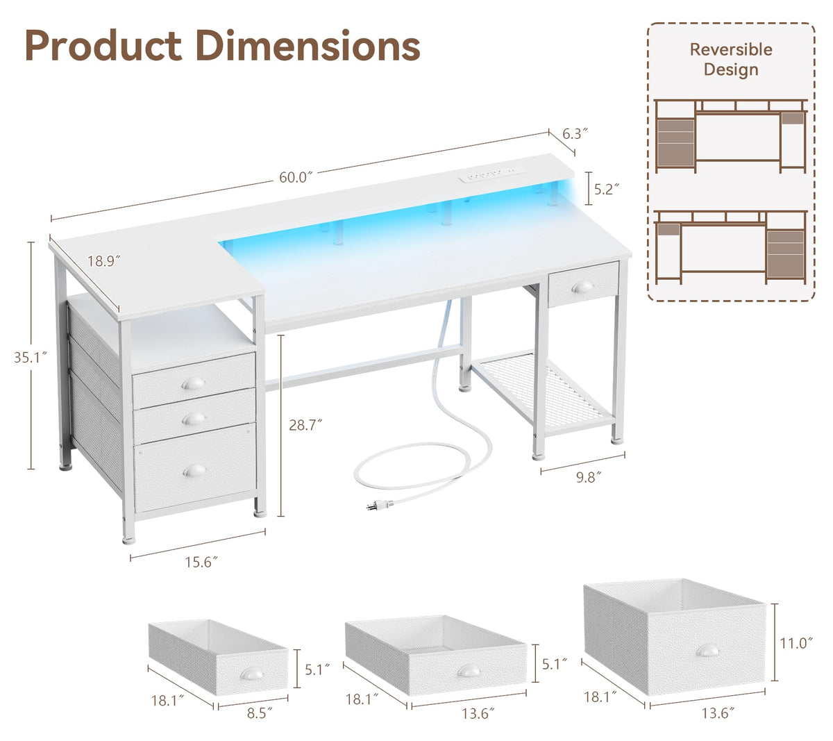 White Computer Desk with 4 Drawers P271722