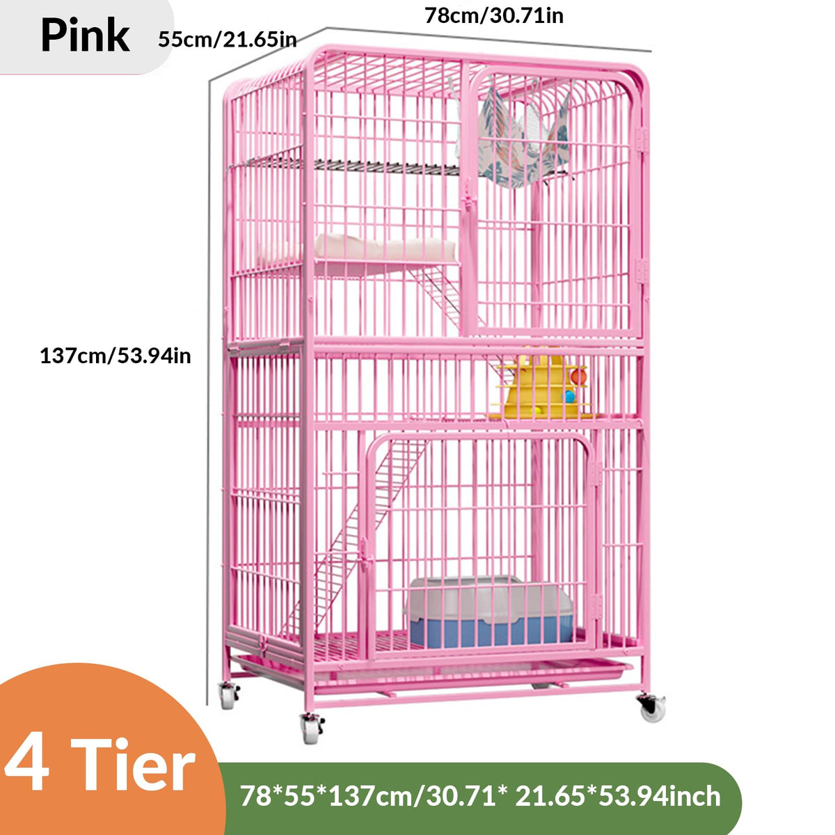 Pink 4 Tier Metal Cat Cage H37317