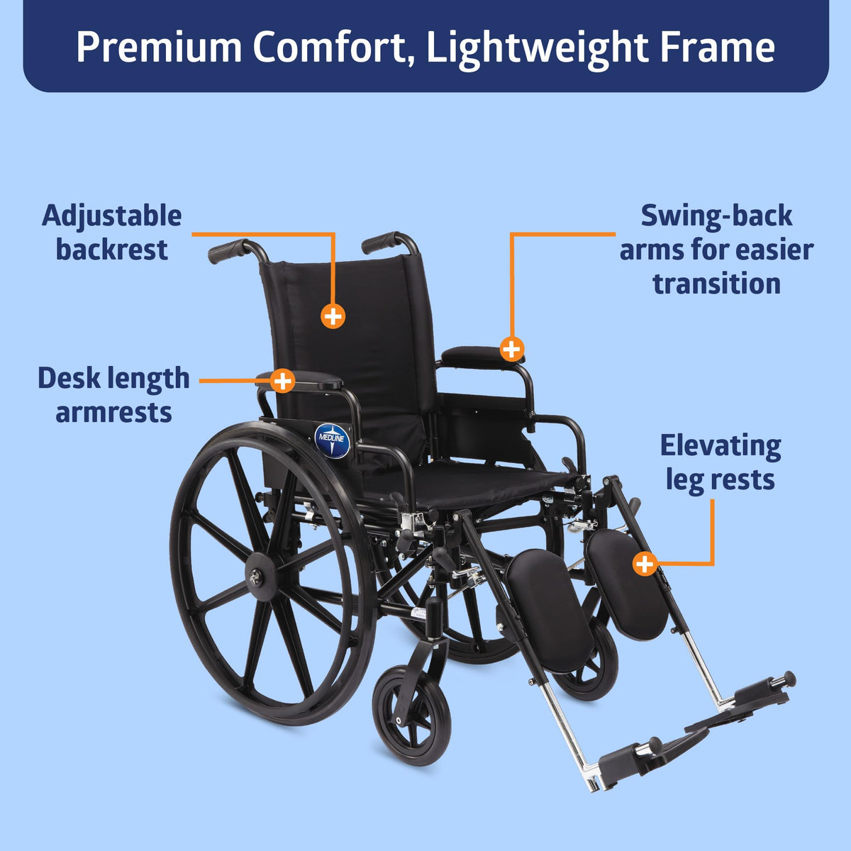 Lightweight Wheelchair with 18" Wide Seat and 300 lb. Weight Capacity Q871