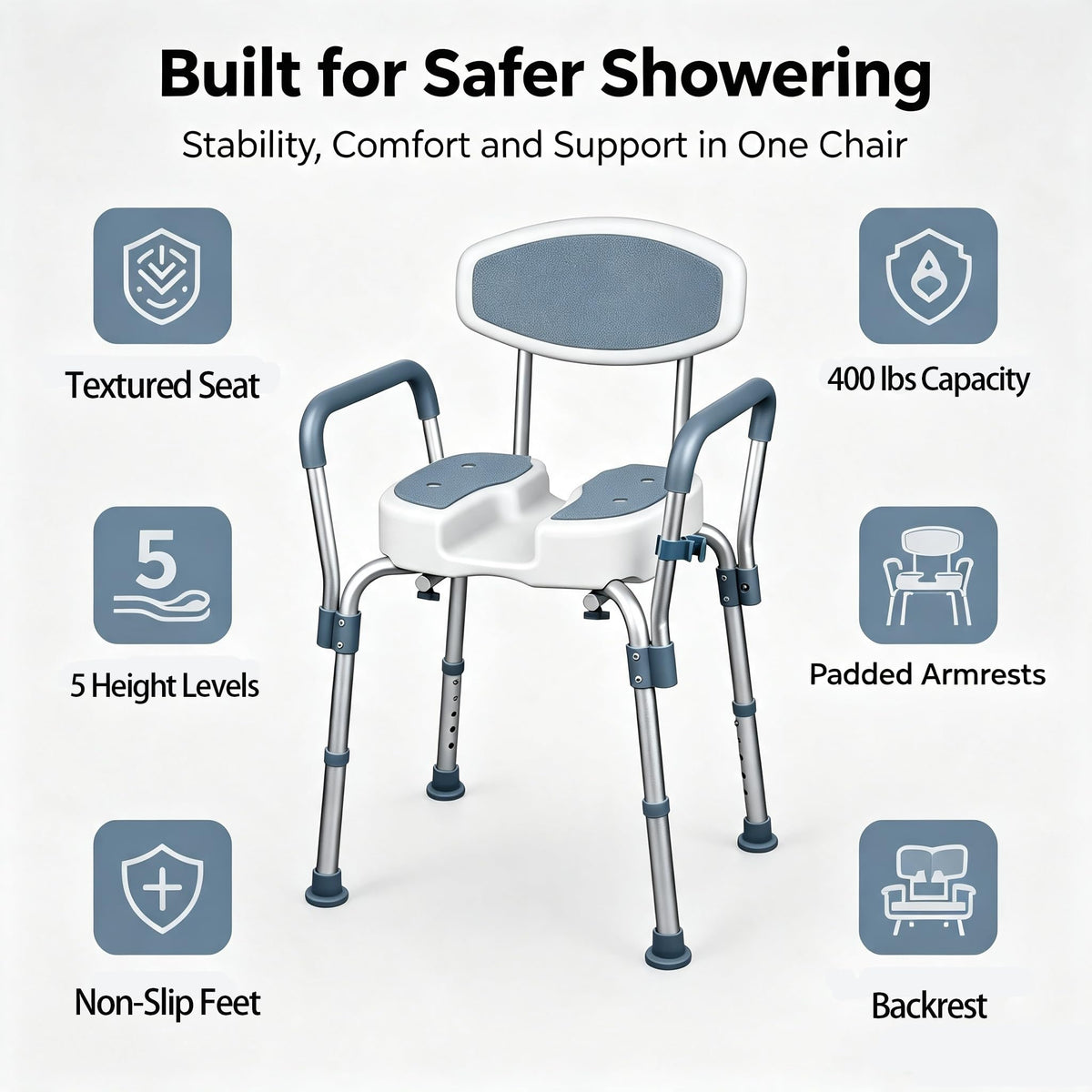 Height Adjustable Shower Chair with Padded Armrests X7241