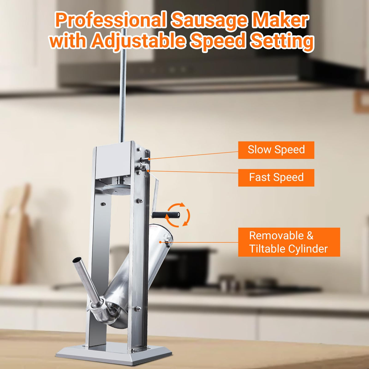 Manual Stainless Steel Sausage Stuffer with 4 Stuffing Tubes T5855