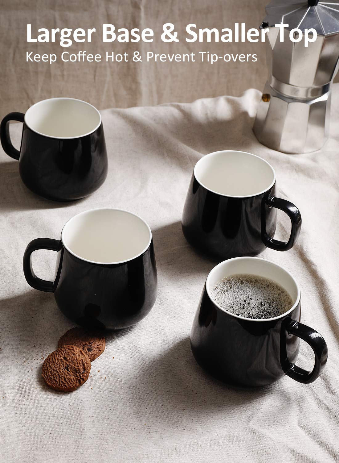 Black Pasta Bowls Set of 4 and Coffee Mugs Set of 4 X308215