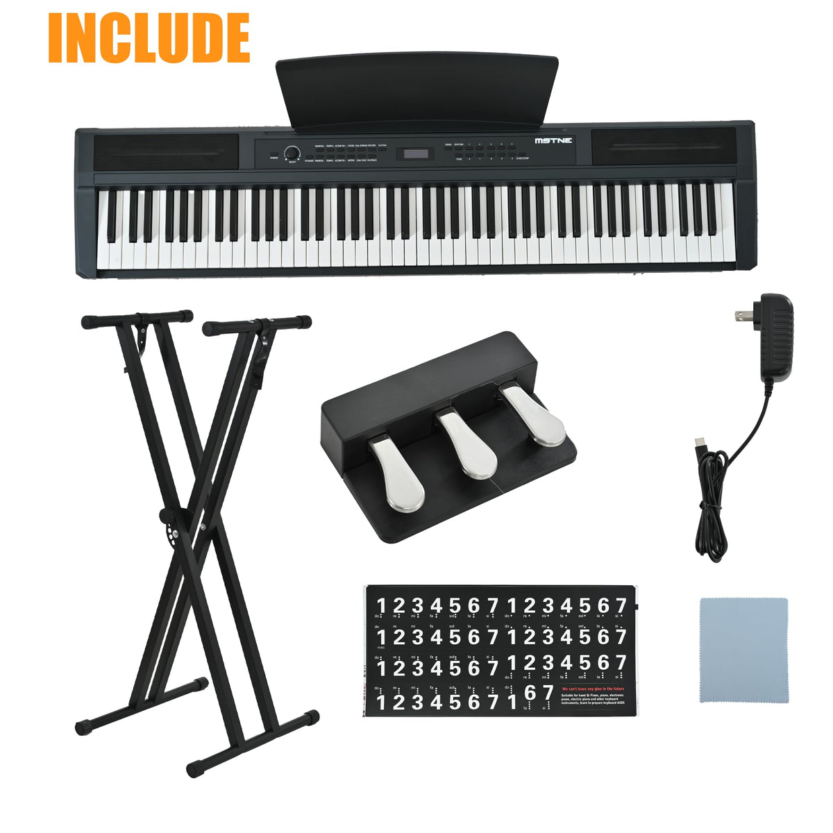 88 Key Weighted Hammer Action Digital Piano with Stand and 3 Pedal Unit W2176