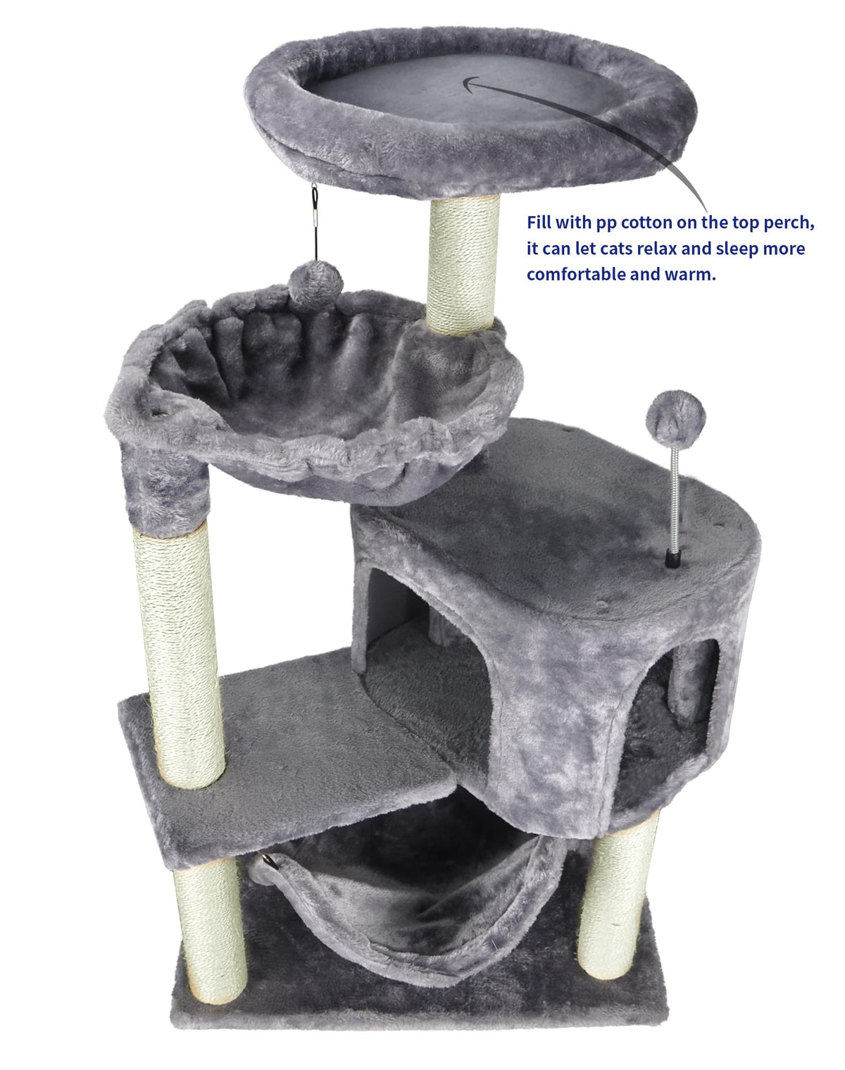 Grey Cat Tree with Cat Condo and Hammock T8810