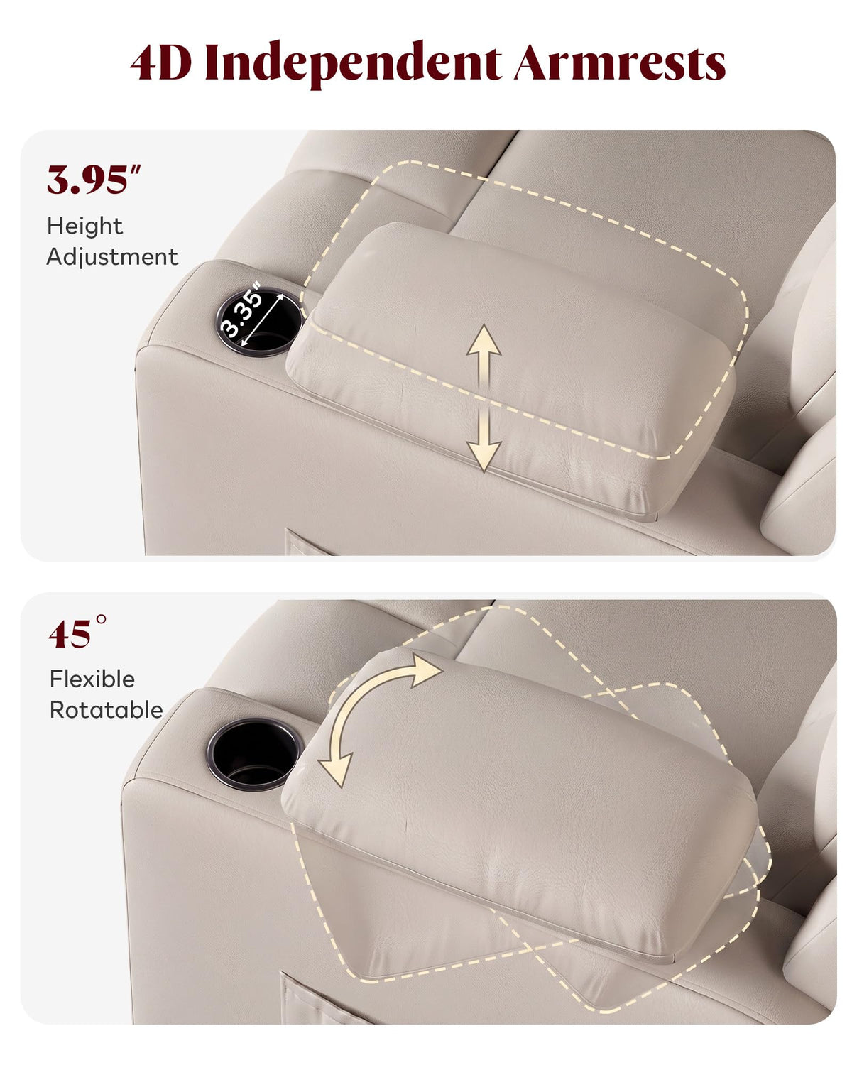 Power Swivel Recliner Chair with Motorized Adjustable Armrests Q343286