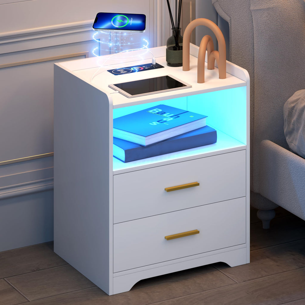 White Nightstand with Charging Station U140985
