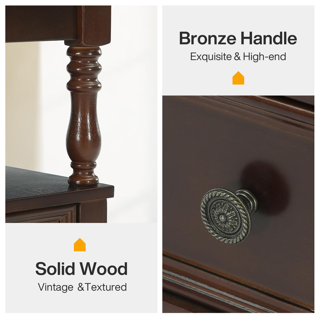 Solid Wood End Table with 2 Drawers and 2-Tier Open Shelf H641