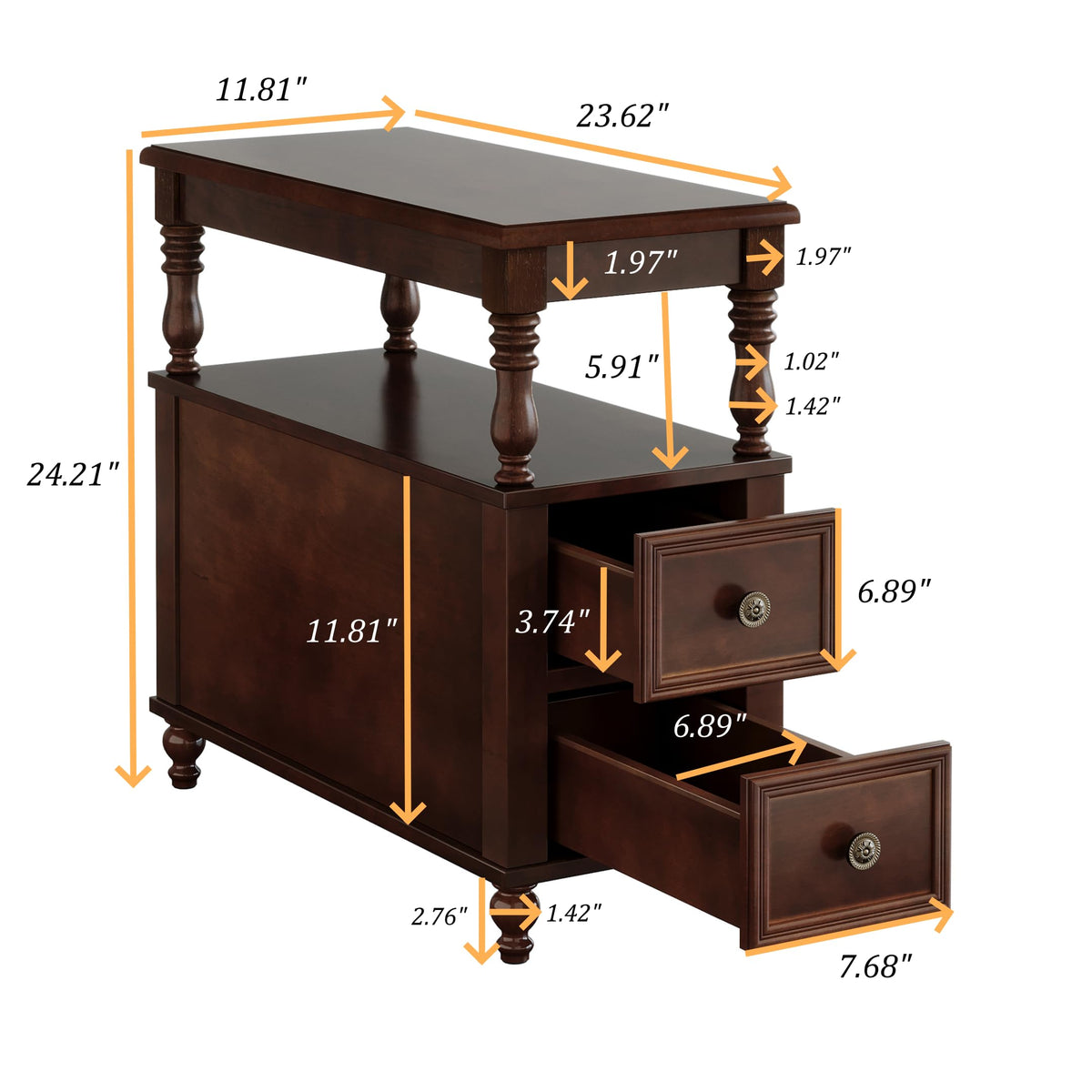 Solid Wood End Table with 2 Drawers and 2-Tier Open Shelf H641
