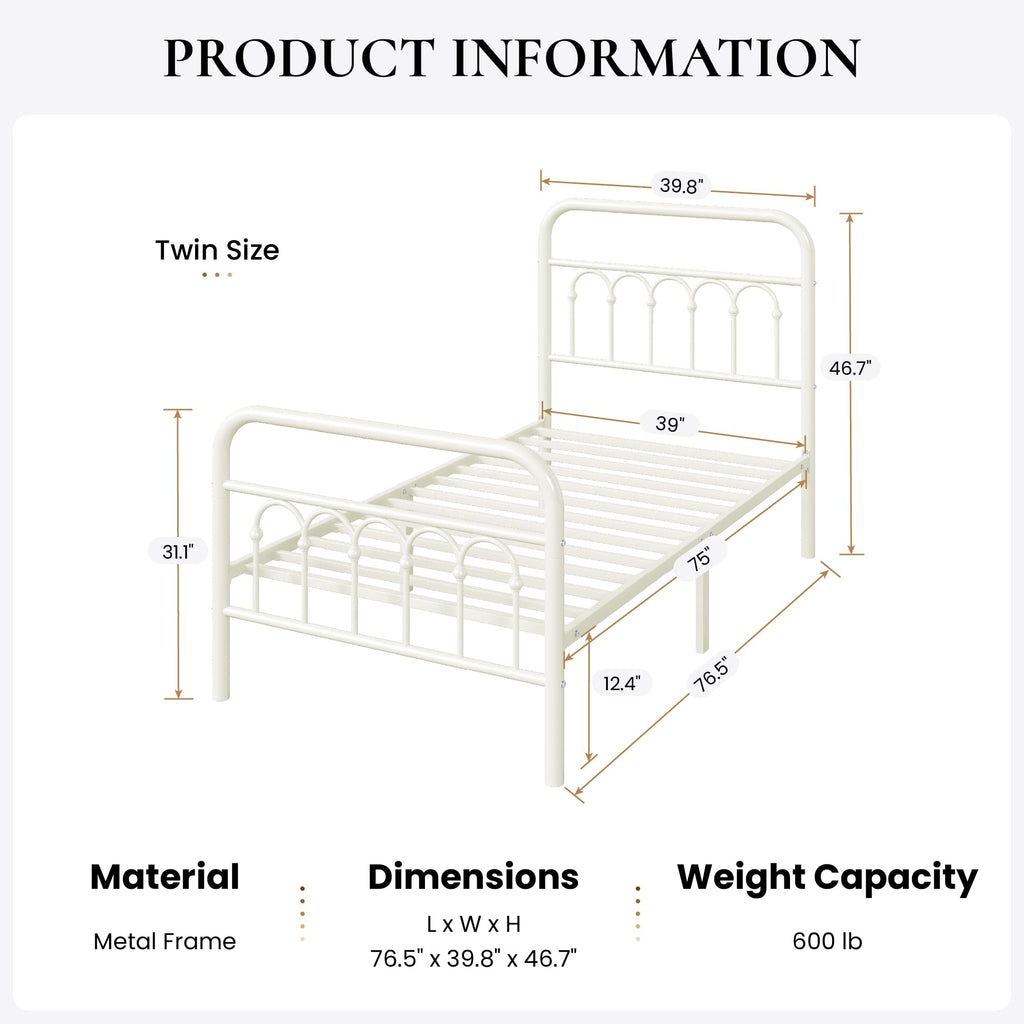 Twin Size Metal Platform Bed Frame with Headboard T859