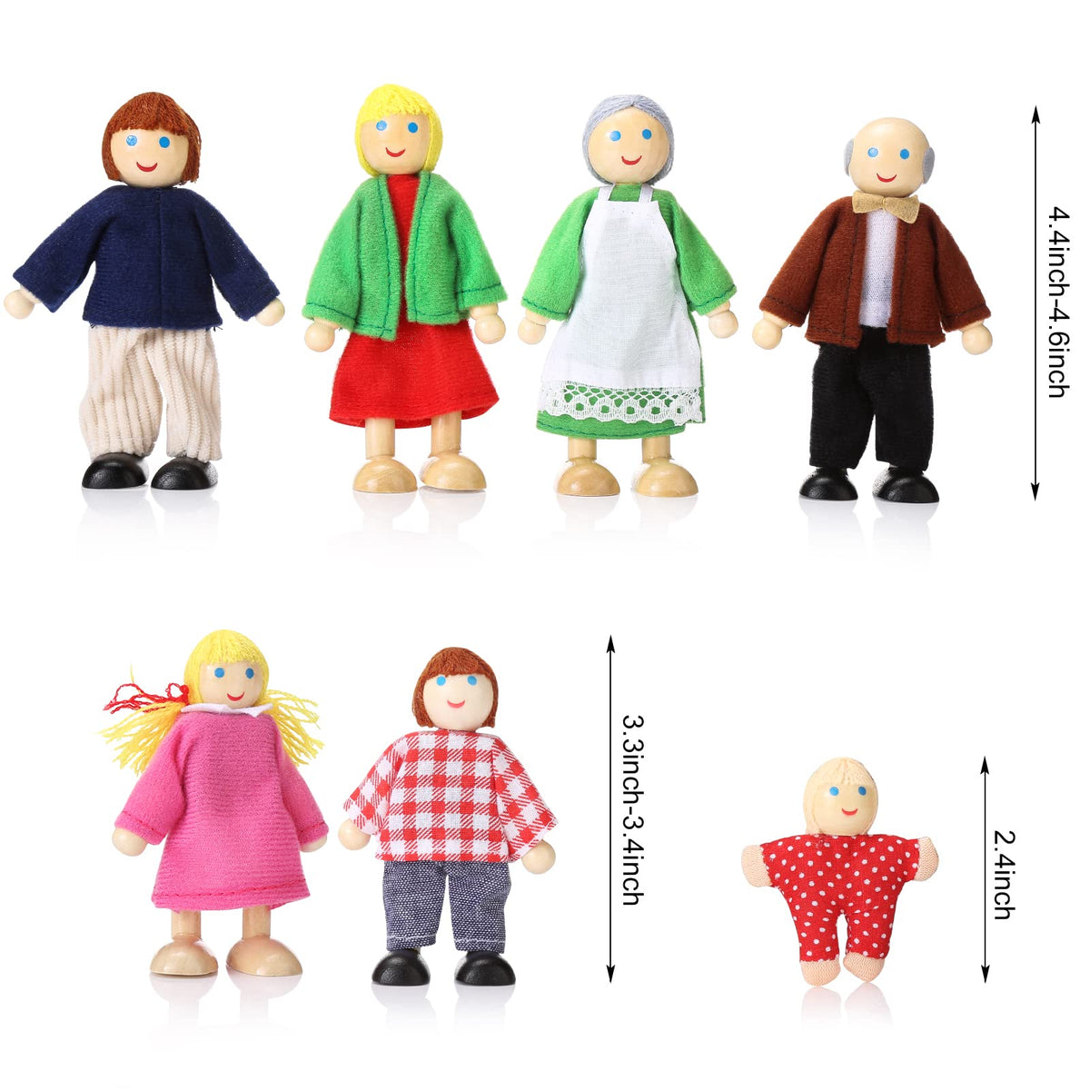 Wooden Dollhouse People Set of 7 Mini Dolls J612165