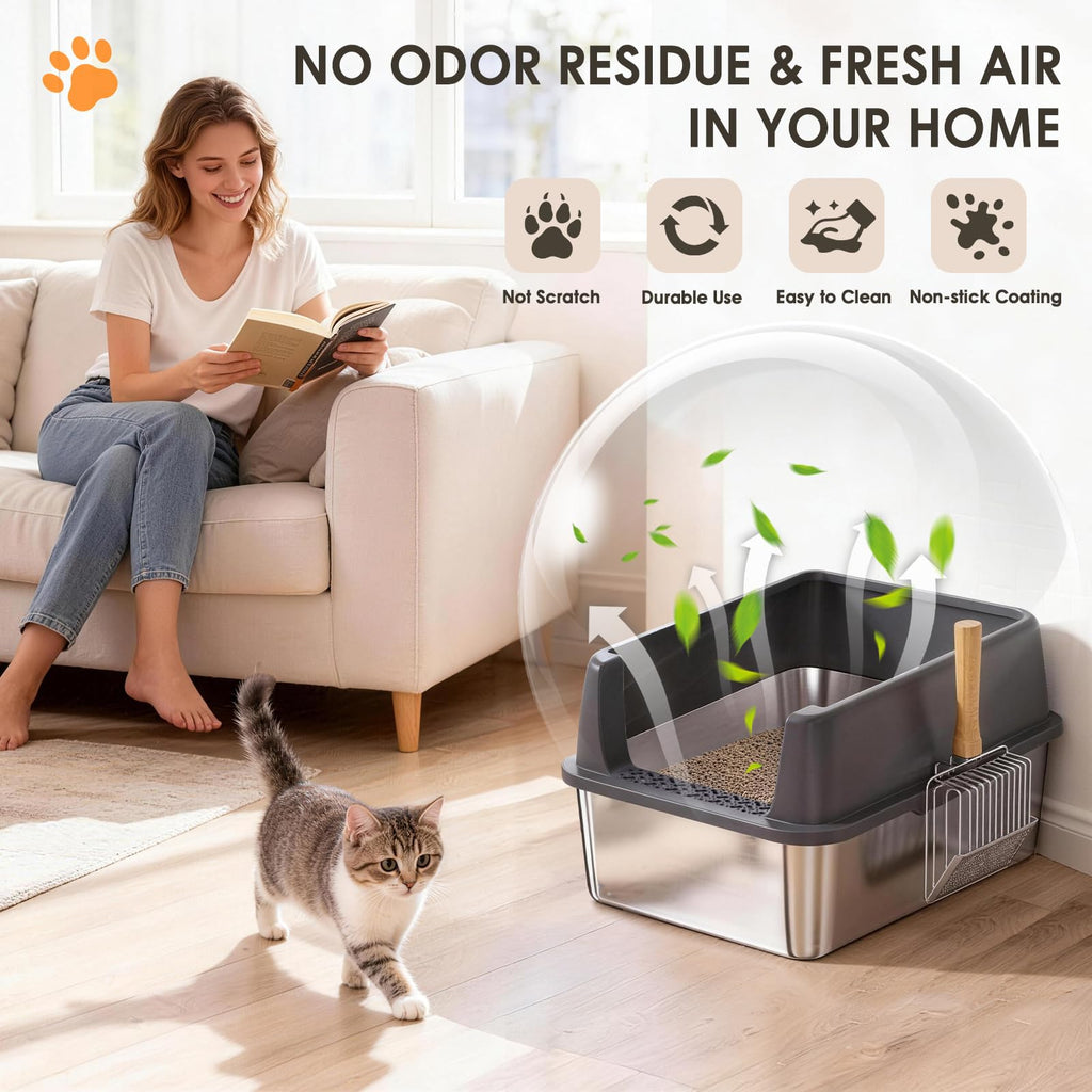 Stainless Steel High Sided Litter Box with Scoop G888