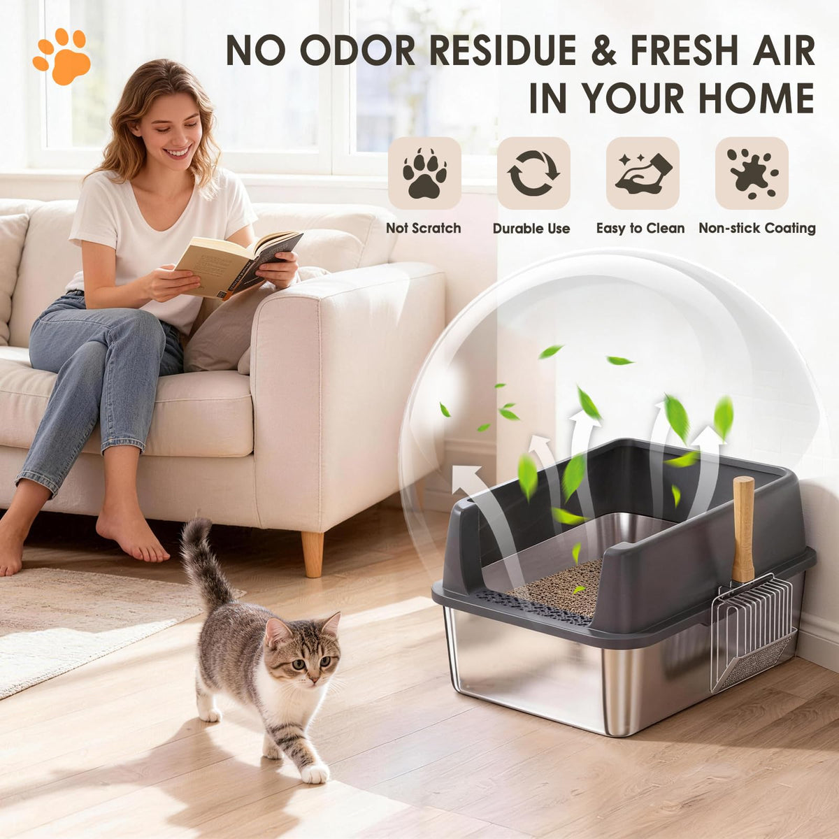 Stainless Steel High Sided Litter Box with Scoop G888