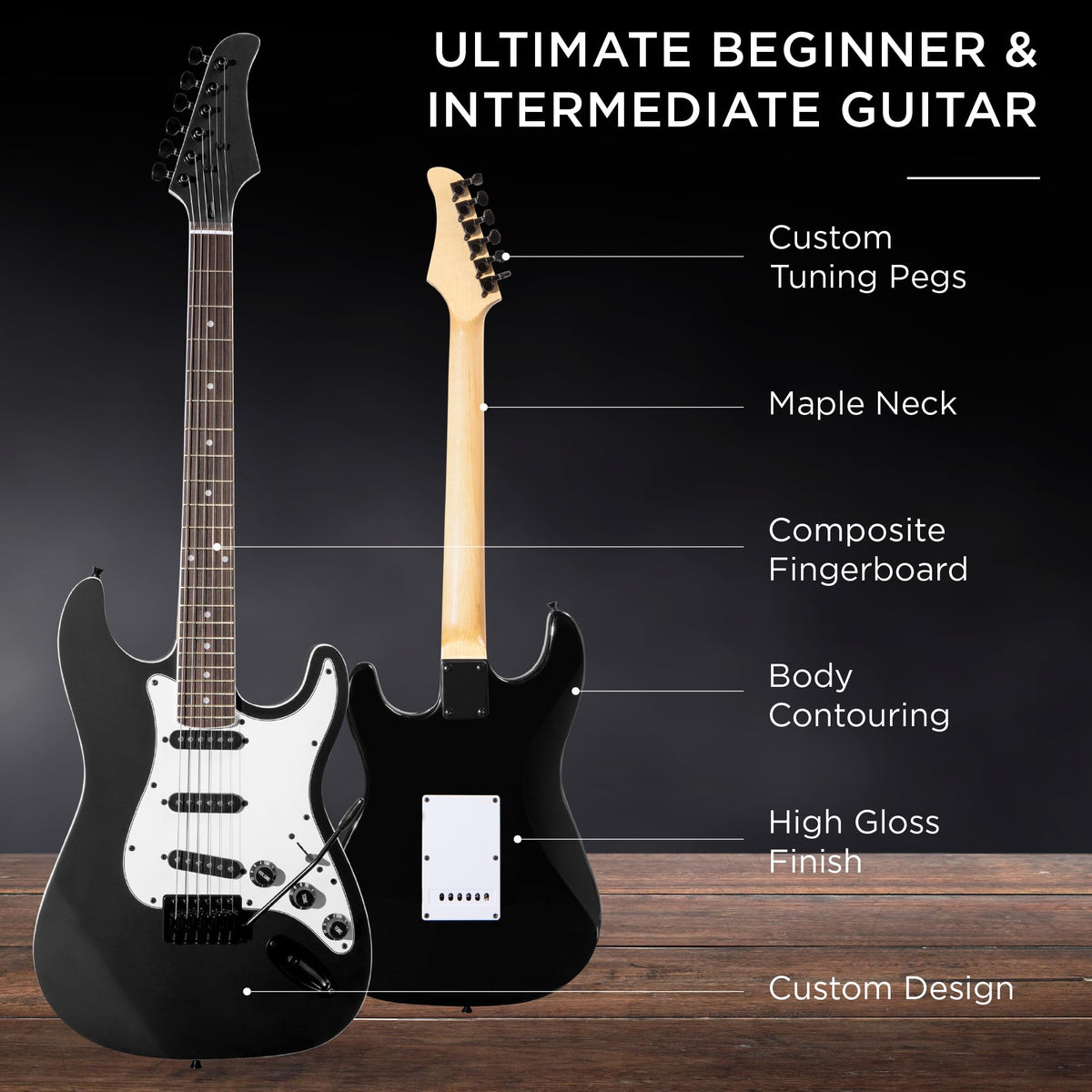 39in Full Size Beginner Electric Guitar Starter Kit with Case, Amp, Strings, Pick - Jet Black D234423