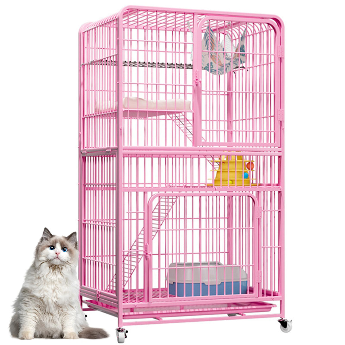 Pink 4 Tier Metal Cat Cage H37317
