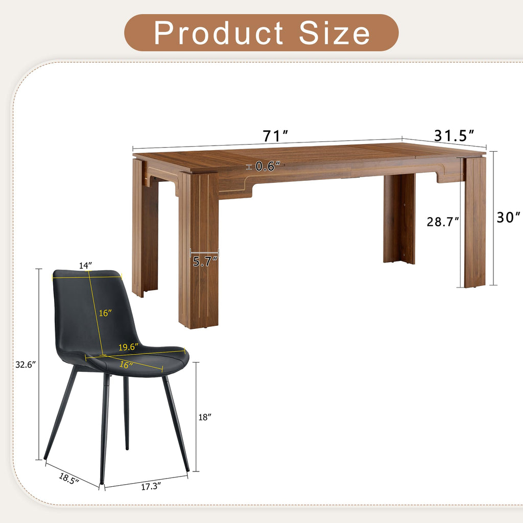 Walnut 9 Piece Dining Table Set with 8 Black Upholstered Chairs V73626