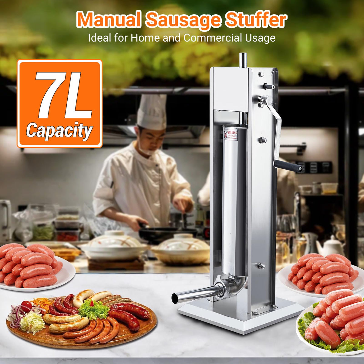 Manual Stainless Steel Sausage Stuffer with 4 Stuffing Tubes T5855