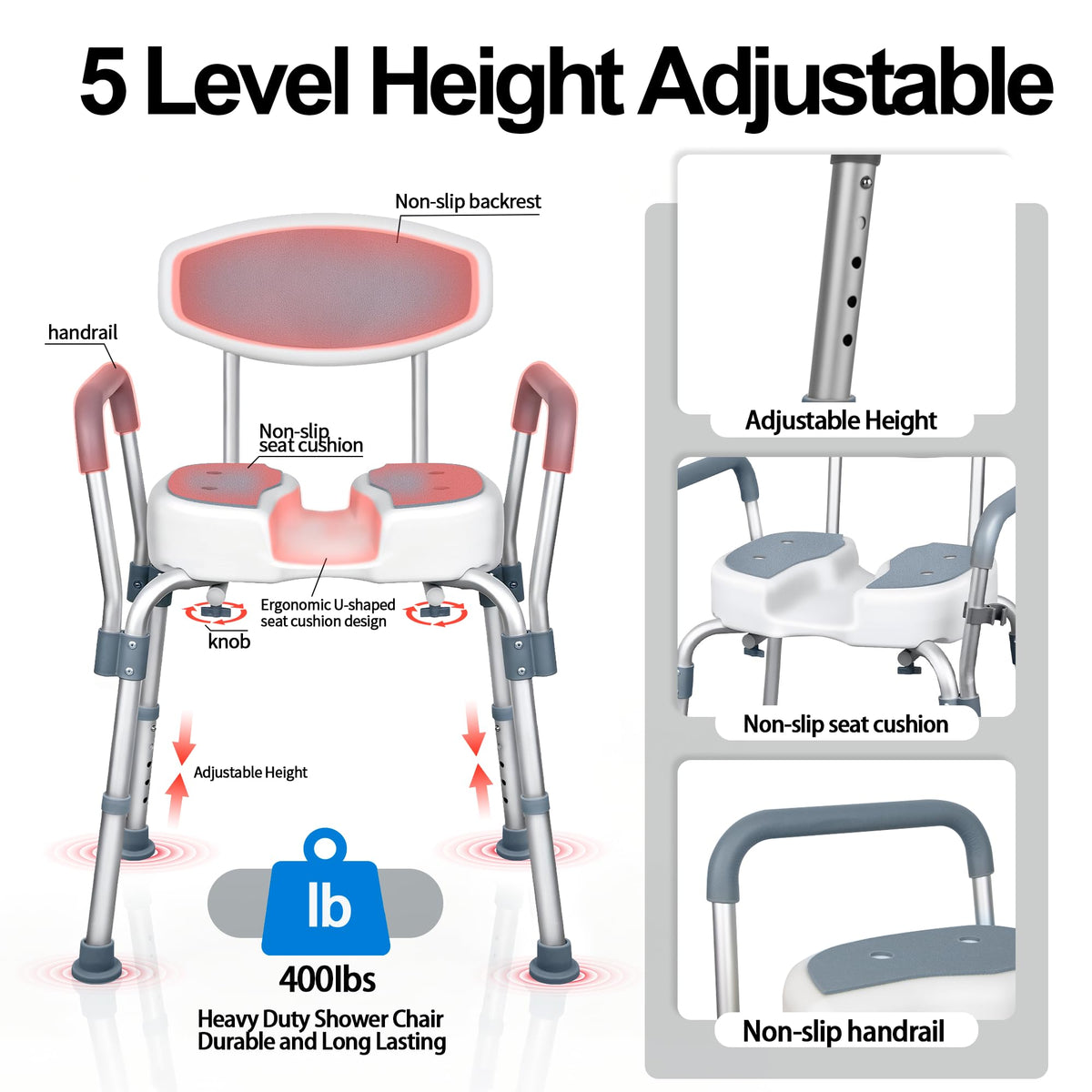 Height Adjustable Shower Chair with Padded Armrests X7241