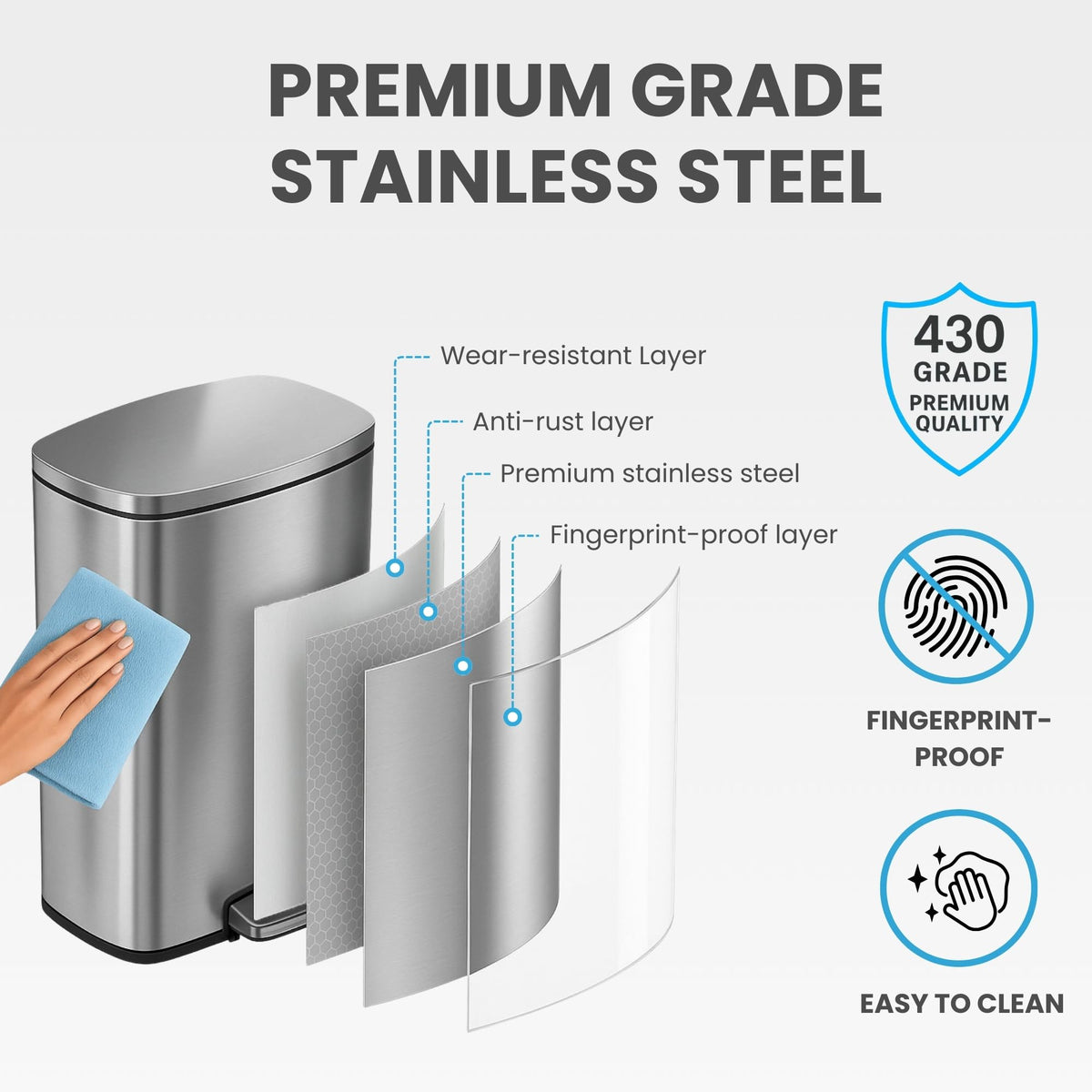 13.2 Gallon Stainless Steel Step Trash Can with Lid L72019