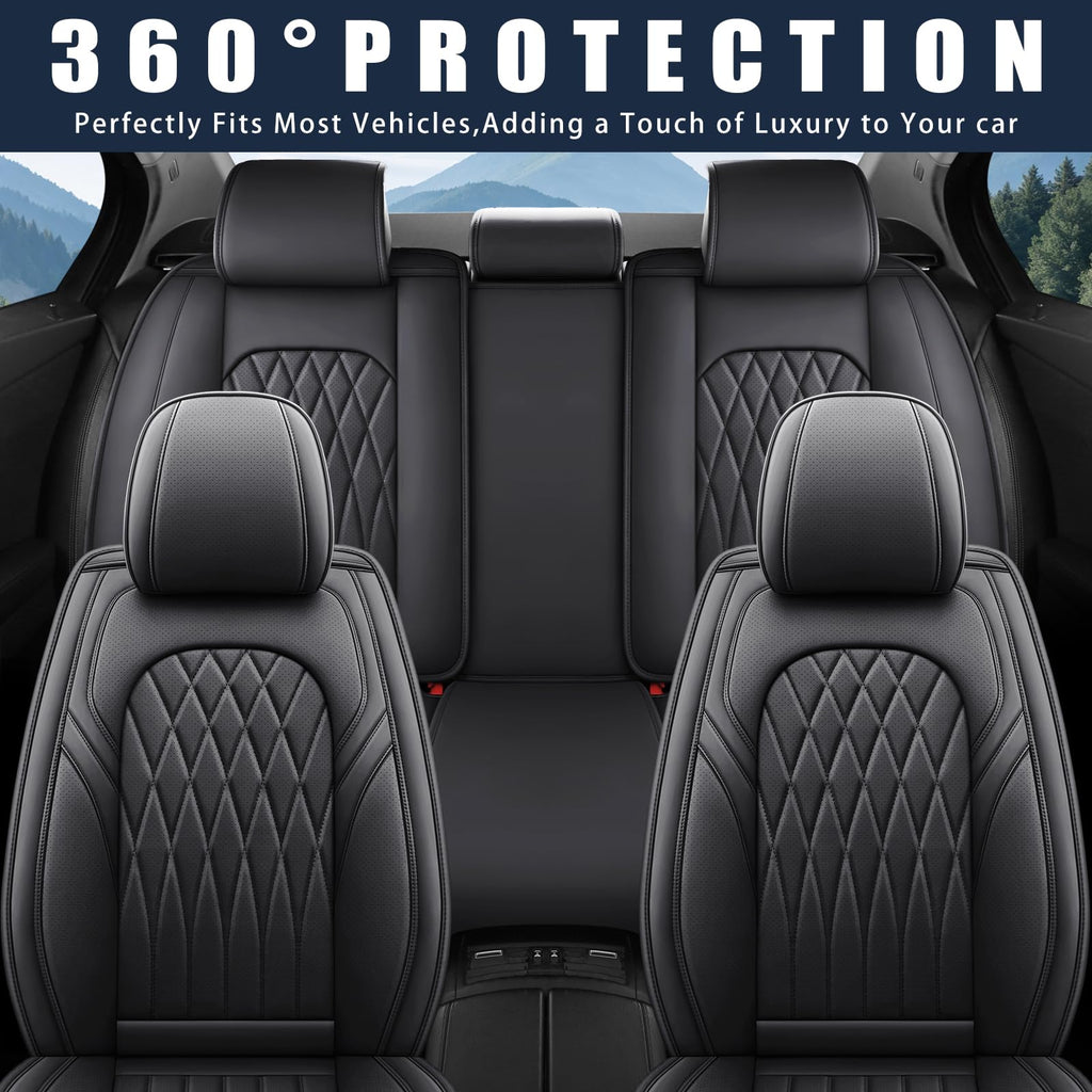 Black Faux Leather Car Seat Cover Full Set R90204