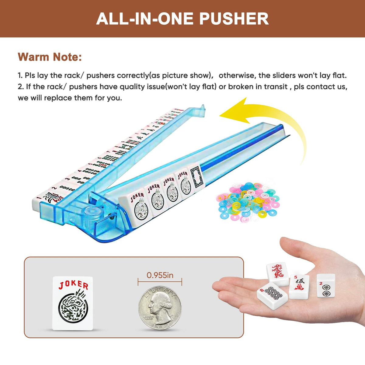 166 Tiles Mahjong Set with Racks Pushers Bag T143032