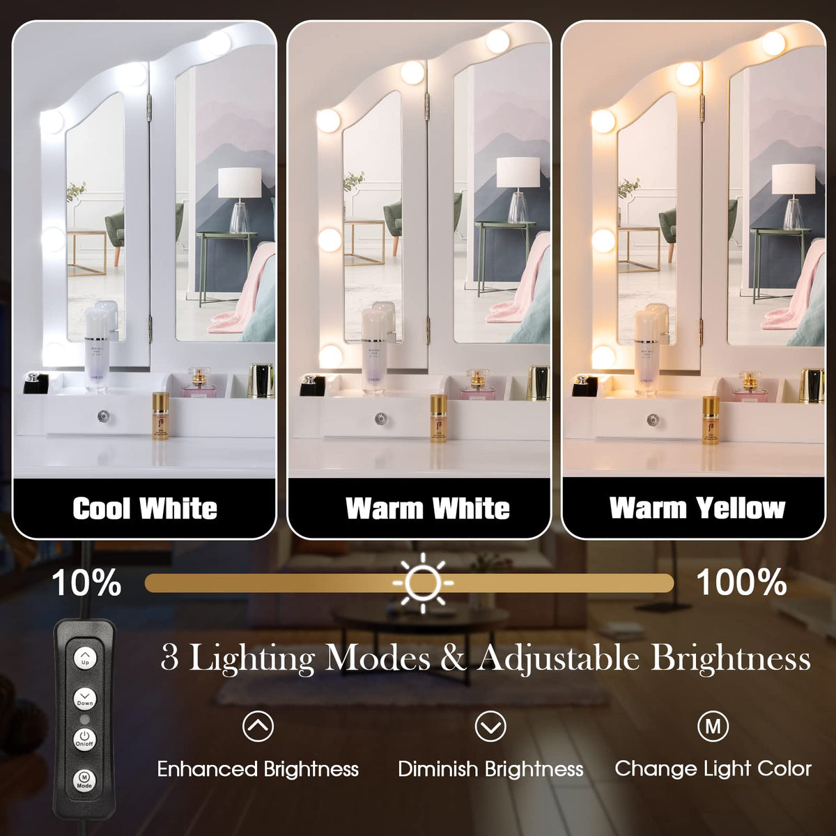 White Makeup Vanity Desk with Mirror and Chair Y686780