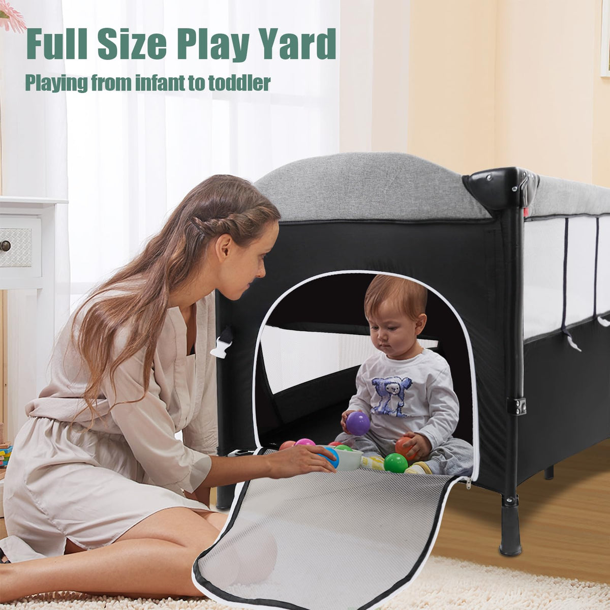 5-in-1 Portable Crib Playard with Carry Bag O646