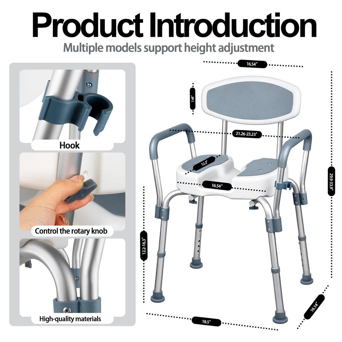 Height Adjustable Shower Chair with Padded Armrests X7241