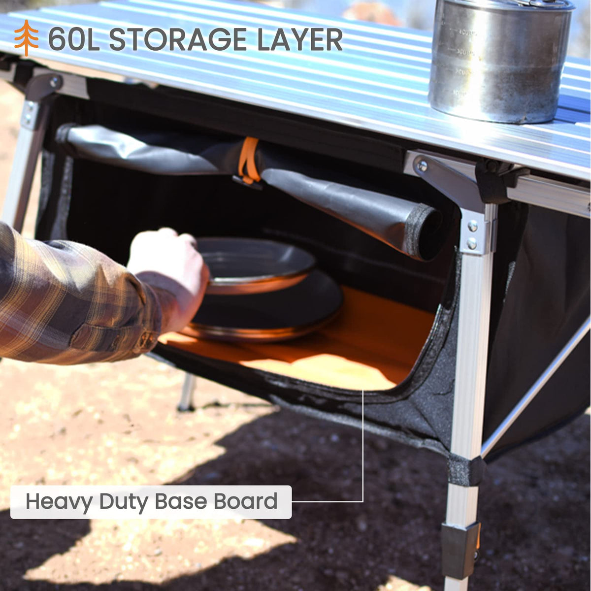 Adjustable Height Folding Camping Table with Storage Z7417