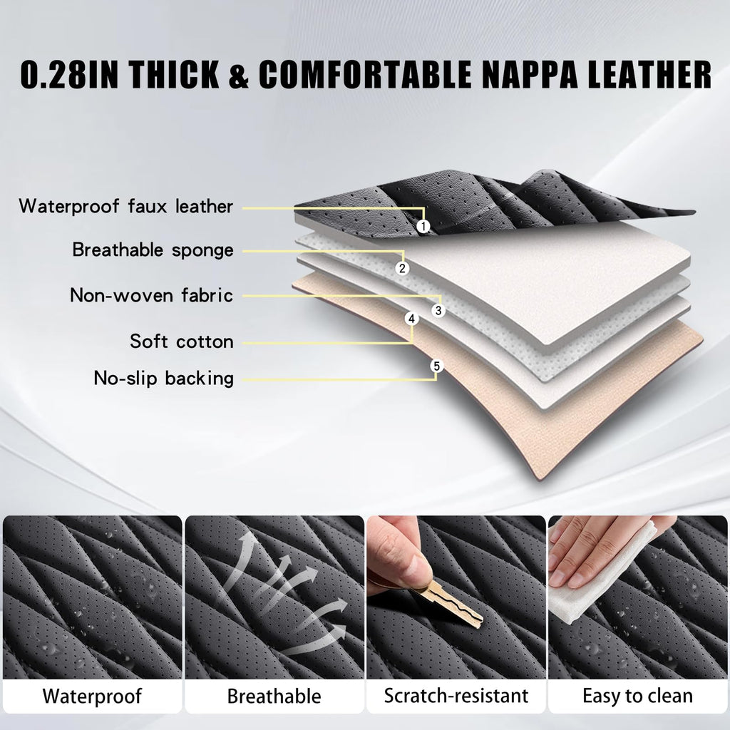 Black Faux Leather Car Seat Cover Full Set R90204