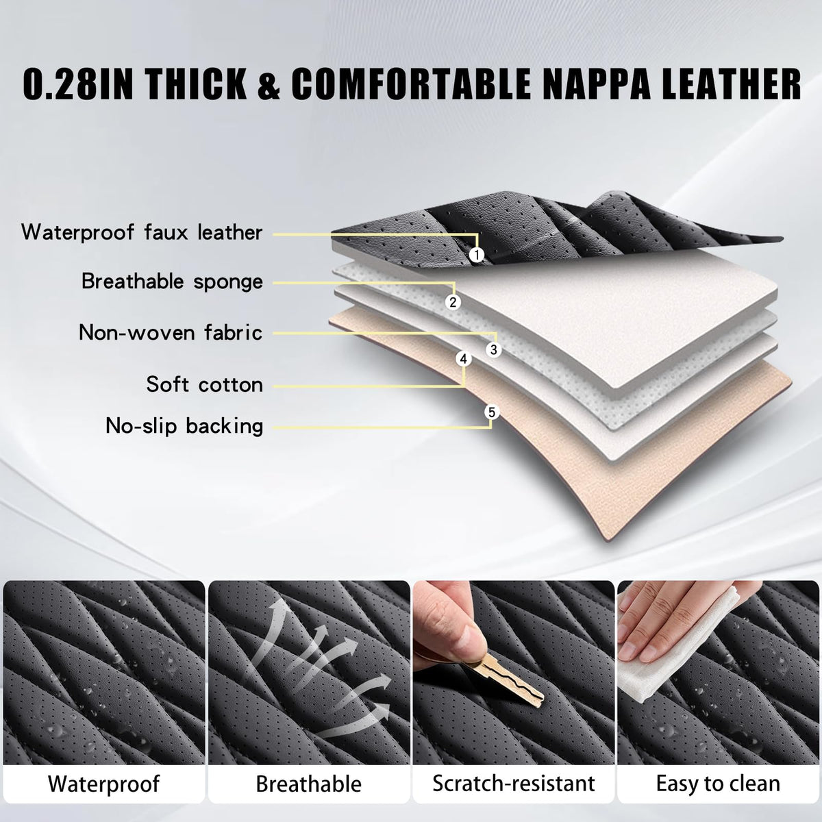 Black Faux Leather Car Seat Cover Full Set R90204