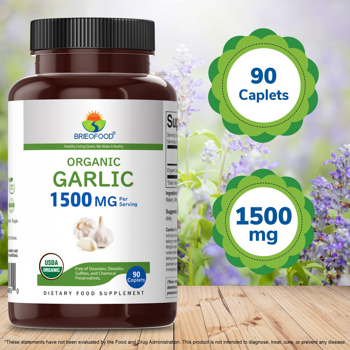 Organic Garlic 1500mg 90 Vegetarian Tablets J44024