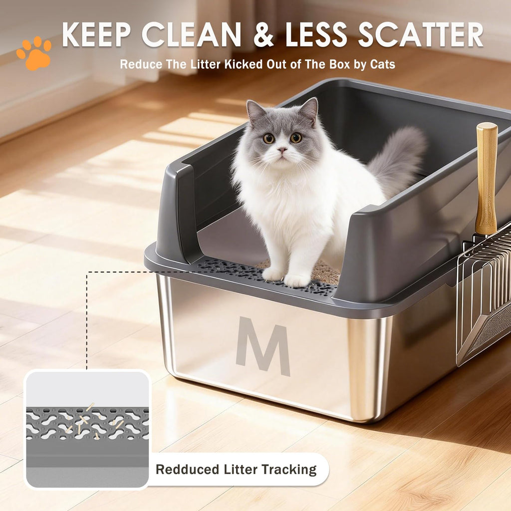 Stainless Steel High Sided Litter Box with Scoop G888