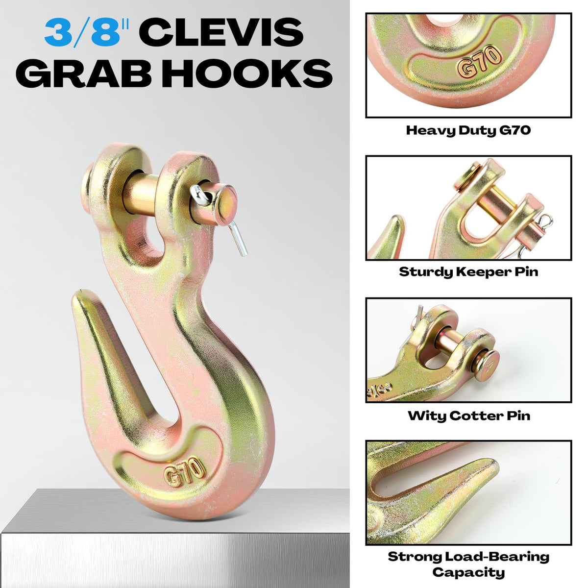 15 Pack 3/8 Inch Grade 70 Forged Steel Clevis Grab Hooks I484698