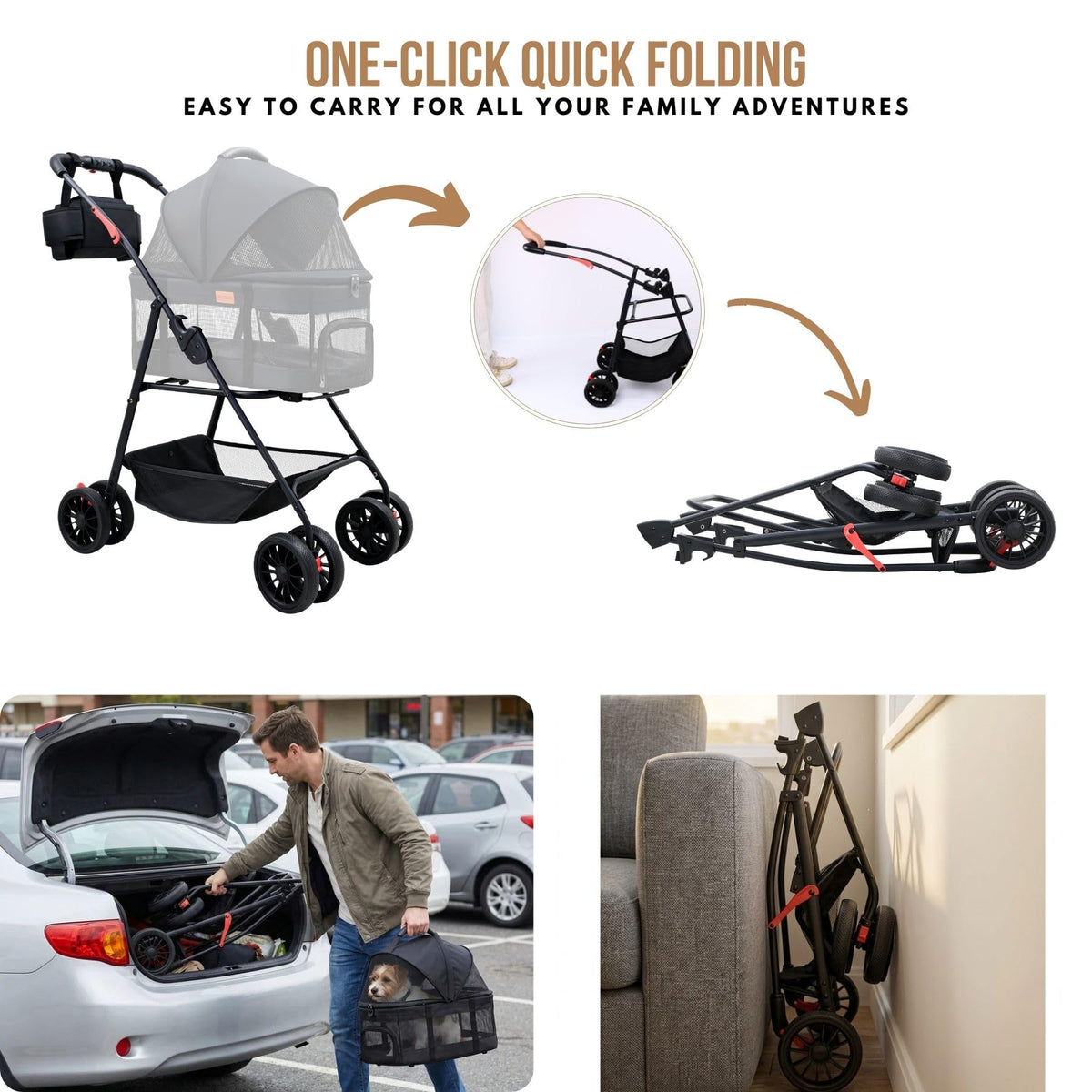 3 in 1 Pet Stroller with Detachable Carrier Z4171