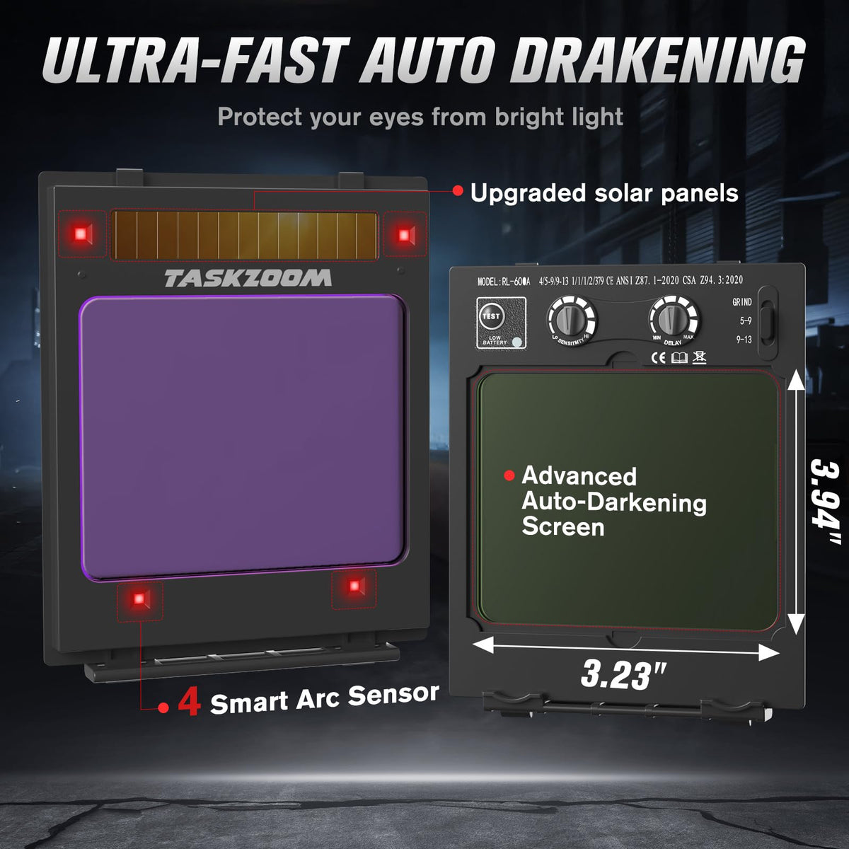 Auto Darkening Welding Helmet True Color Large View 4 Arc Sensors G3963