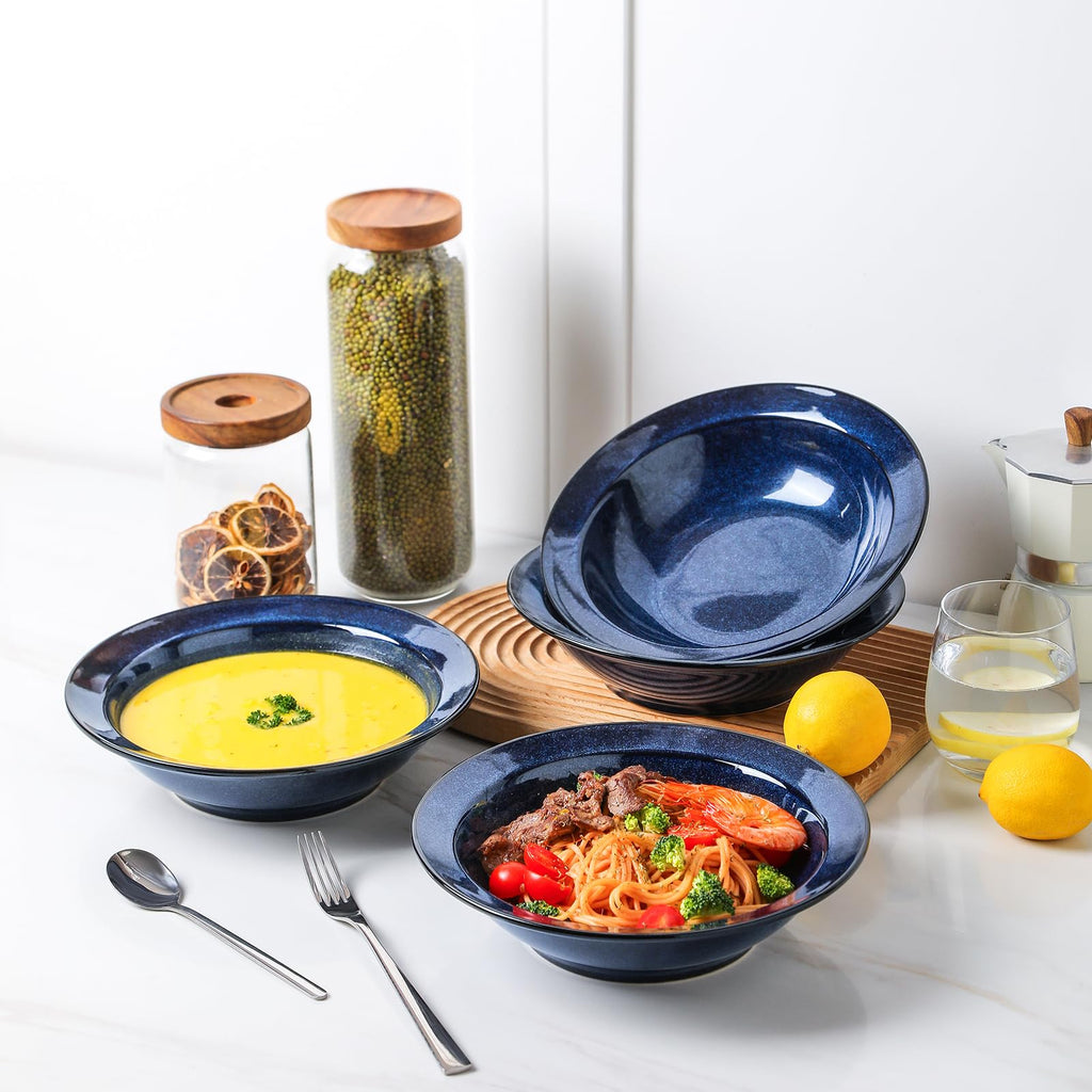 Blue 27oz Ceramic Soup Bowls Set of 4 N778386