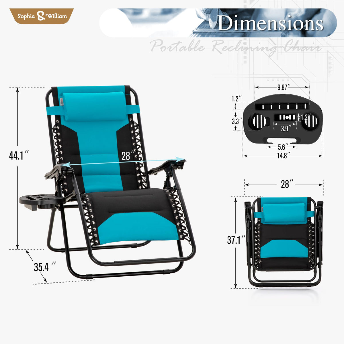 Aqua Padded Zero Gravity Chair Set of 2 Y80298