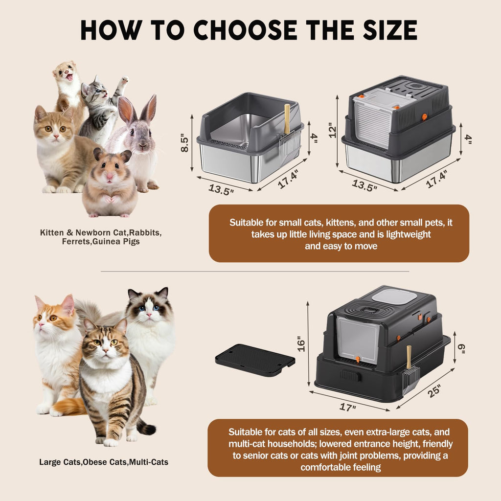 Stainless Steel High Sided Litter Box with Scoop G888