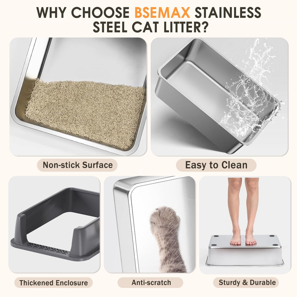 Stainless Steel High Sided Litter Box with Scoop G888