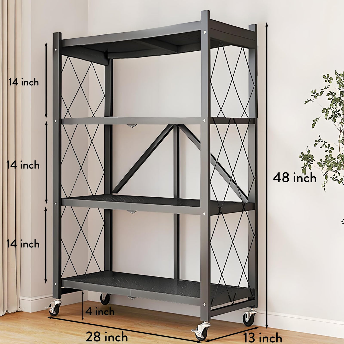Metal Shelves, 4-Tier Foldable Shelving Unit with Wheels N751