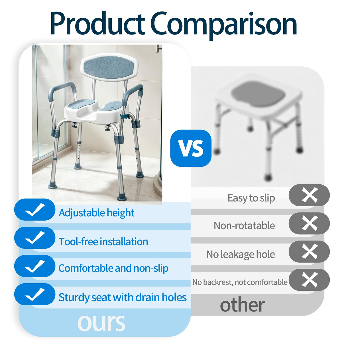 Height Adjustable Shower Chair with Padded Armrests X7241