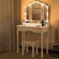White Makeup Vanity Desk with Mirror and Chair Y686780