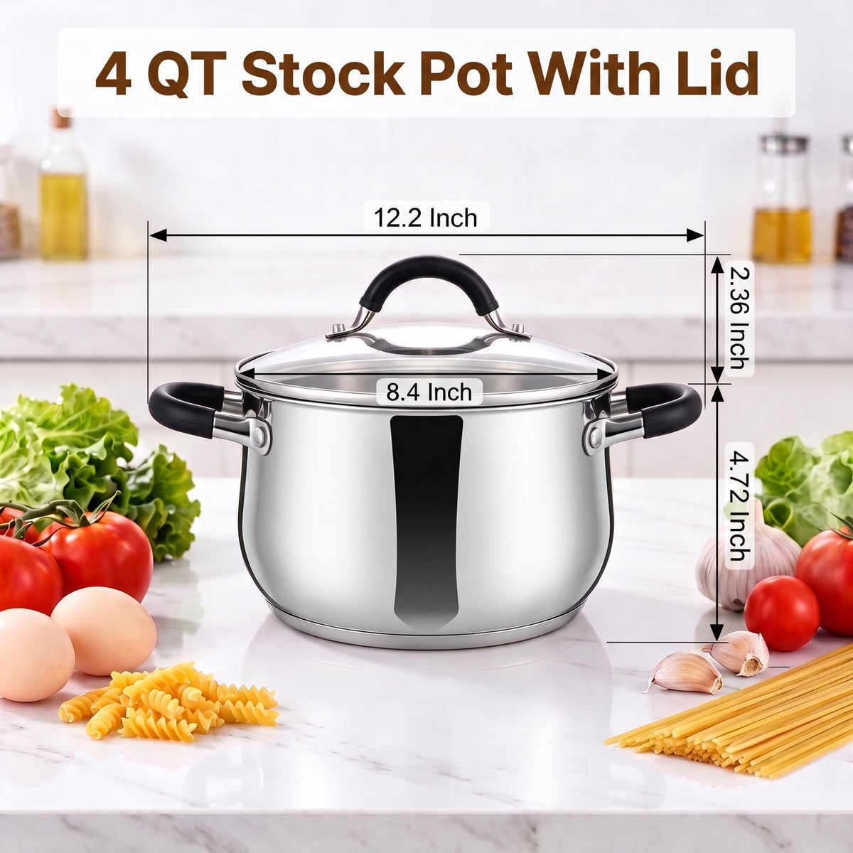 4 Quart Stainless Steel Stock Pot with Lid W624048