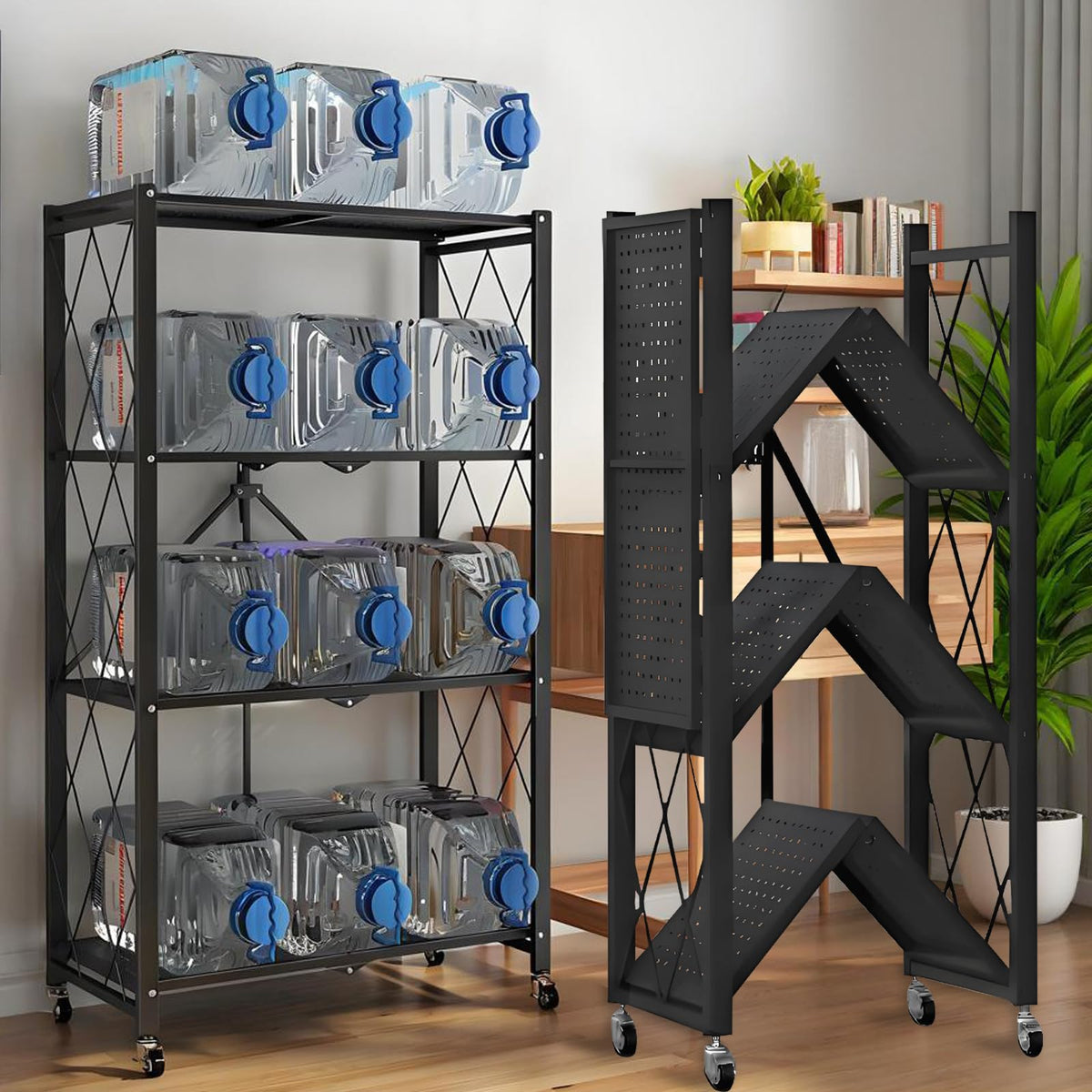 Metal Shelves, 4-Tier Foldable Shelving Unit with Wheels N751