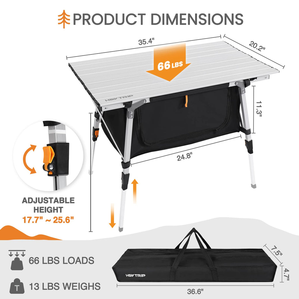 Adjustable Height Folding Camping Table with Storage Z7417
