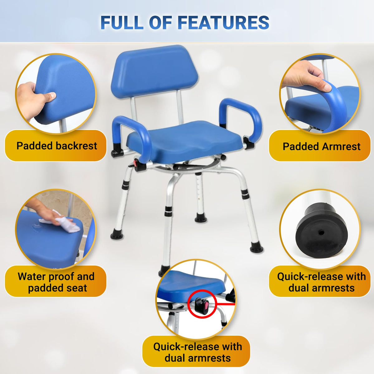 Swivel Shower Chair with Padded Seat, Back & Arms T330233