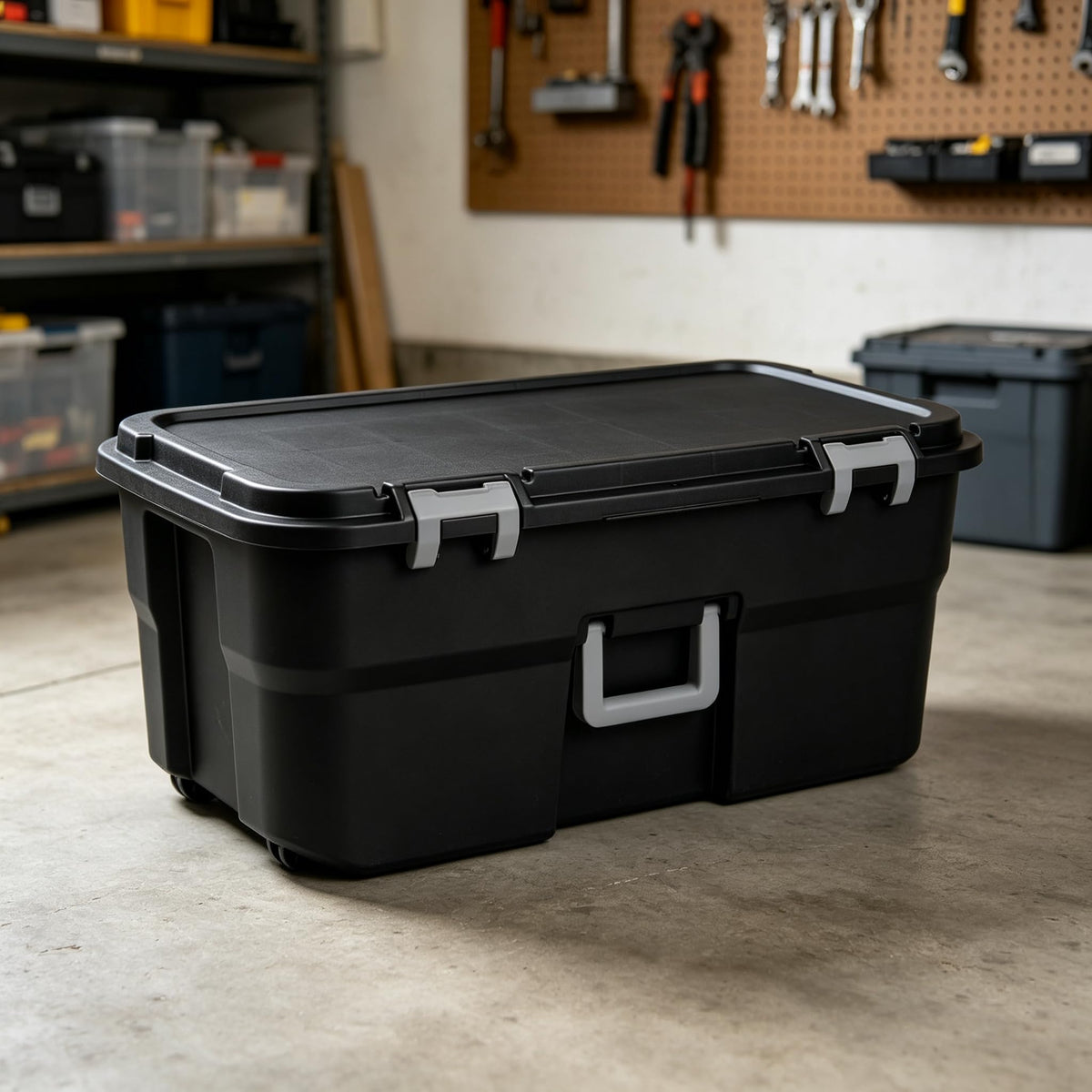 Black 22 Gallon Wheeled Plastic Storage Trunk P30451