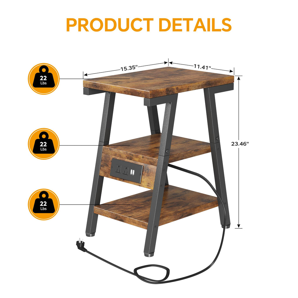 3-Tier Side Table with Charging Station E8785